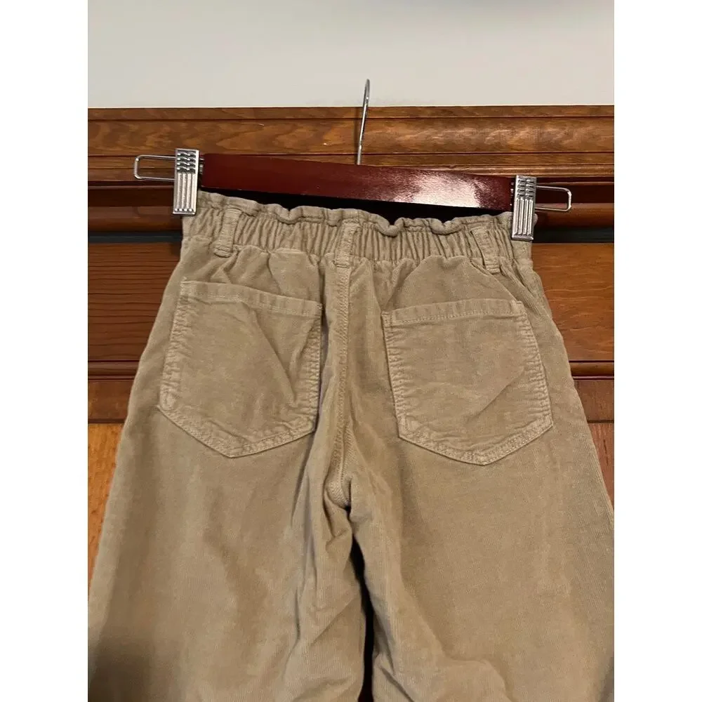 Zara Kids Corduroy Barrel Pants Beige Tan Elastic Waist Scandinavian Size 5